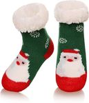 El Regalo 1 Pair Thermal Fluffy Socks for Kids- Girls/Boys - Soft Warm Fleece Lining Knitting Non-Slip Winter Slipper Socks - Christmas Santa, Heart & Giraffe (Green Christmas Socks, 3-6 Years)