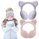 Forreen Ear Muffs Kids, 2 Pieces Ear Warmers Winter Plush Soft Adjustable Earmuff Cute Cartoon Cat Ear Ear Muffs Anti-Cold Ear Covers for Outdoor Activities Winter