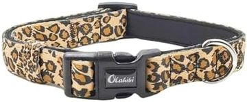 Olahibi Basic Dog Collar, Polyester Webbing Padded with Soft Neoprene, Leopard Pattern, for Large Dogs.(L, Brown Leopard)