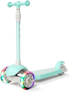 67i Scooter for Kids 3 Wheeled Scooter Kids 3 Wheel Kick Scooter for Toddlers Girls Scooter 4 Adjustable Height Light Up Wheels Scooter for Children from 3 to 12 Years Old (Green)