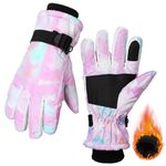 Women Waterproof Ski Gloves, Winter Touchscreen Thermal Gloves with Fleece, Windproof Snowboard Gloves for Skiing Running Bike Riding Hiking Motorcycle and Cycling Outdoor Activity