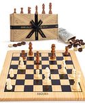 Jaques of London Chess Set & Draughts Board Game | Wooden Chess and Checkers Sets with Chess Board | Luxury Wooden Chess and Draughts Set | Draughts and Chess Set Kids