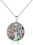 Barzel 18K White Gold Plated Created Abalone Shell Tree Of Life Necklace, 18 Inches with 2 Inches Extension - Made in Brazil