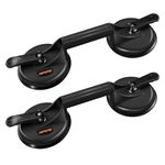 SOLUDE 2 Pack Glass Suction Cups,Aluminium Heavy Duty Vacuum Handle Glass Holder for Lifting Large Glass/Window/Tiles/Mirror/Granite/Floor Gap Fixer/Windshield Removal & Install Tool,Black