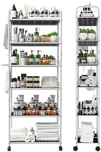 Seadasyoon 6 Tier 10in Slim Rolling Storage Cart with Handle, White Mobile Shelving Unit with Wheels, Metal Wire Storage Rack with Baskets for Kitchen Bathroom Office Laundry Narrow Piaces