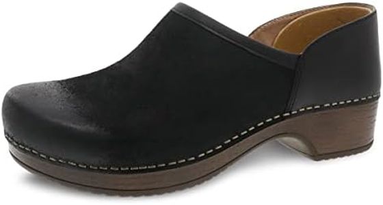 Dansko Brenna Slip On Clogs for Women – Memory Foam and Arch Support for All -Day Comfort and Support – Lightweight EVA Oustole for Long-Lasting Wear, Black Burnished Suede, 8.5-9