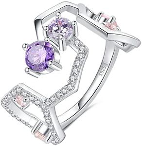 JewelryPalace COMPARTA SU PLACER Anillos Mujer Plata, Anillo Serotonina y Dopamina 1.2ct Circonita Rosa y Púrpura, Anillo Promesa Geometrico Hexágono Piedra, Anillos Niña Moda Conjunto Joyas Mujer 11