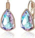 Austrian Crystal Triangle Leverback Drop Earrings for Women 14K Rose Gold Plated Hypoallergenic Jewelry, Brass Rose Gold, crystal