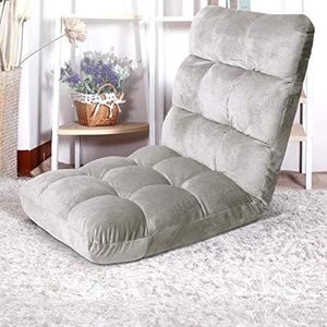 Artiss Sofa Bed, Single Adjustable Futon Couch Cushions Floor Cushion Lounge Recliner Chair Lounger Office Outdoor Indoor Living Room Bedroom Furniture, Removable Foldable Soft Grey