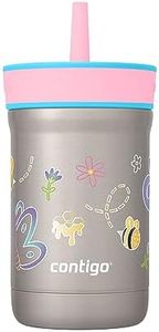 Contigo Leighton Vaccum-Insulated Kids Water Bottle with Spill-Proof Lid and Straw, 12oz Stainless Steel Water Bottle with Straw for Kids, Keeps Drinks Cold up to 13 Hours, Raspberry/Azalea