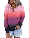 KISSMODA Women’s Casual V Neck Long Sleeve Pullover Tops Classic Button Down Sweatshirt Pink Purple Small