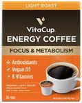 VitaCup Energy Light Roast Coffee Pods, Boost Focus & Metabolism, Antioxidants, B Vitamins, Crisp & Smooth,100% Arabica Coffee, Recyclable Single Serve Pod Compatible with Keurig K-Cup Brewers,16 Ct