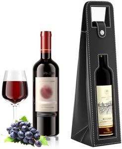 RYDDOY Wine Gift Bag, Reusable Leather Wine Tote Carrier, Single Bottle Champagne Beer Gift Bags Carrier for Birthday, Wedding, Picnic Party, Christmas Gifts (Black)