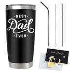 LUFEIS Best Dad Ever Tumbler, 20 oz Stainless Steel Travel Coffee Mug with Straw and 2 Lids, Dad Gifts from Daughter Son with Greeting Card, Personalized Father's Day Tumbler Birthday Gift for Dad
