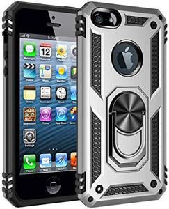 Cavor for iPhone 5 iPhone 5S iPhone SE 2016 Case (4.0") TPU Case PC Bumper 360° Rotation Ring Holder Kickstand Back Cover [Work with Magnetic Car Mount] Shockproof Protective Cover-Silver