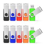 KEXIN 10 Pack 64GB USB Stick USB 3.0 Memory Stick Flash Drives High Speed Thumb Drive With LED Light For Data Storage (5 Mix Color: Black Blue Green Orange Red)