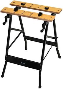 DURHAND Établi pliant établi de serrage avec 4 serre-joints table de travail chevalet de sciage, charge 100 kg, structure en acier, plan de travail pour chantier atelier garage, 62,5x60,5x78,5cm, noir