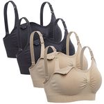 DCLUB Lataly Womens Sleeping Nursing Bra Wirefree Breastfeeding Maternity Bralette Pack of 4 Color Black Beige Size XL