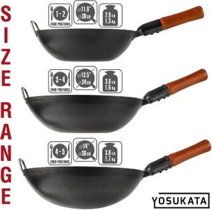 YOSUKATA 30cm Carbon Steel Wok – Stir Fry Pan for Gas & Induction