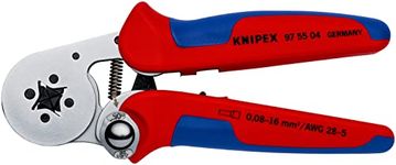 Knipex Self-Adjusting Crimping Pliers for wire ferrules with lateral access chrome-plated, with multi-component grips 180 mm (self-service card/blister) 97 55 04 SB