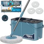 RinseWise Spin Mop and Bucket Separate Clean and DirtyWater, Mop and Bucket with Wringer Set, 4-Chamber Spinning Mopping Bucket Household Cleaning Supplies with 3 Microfiber Replacement Head Refills