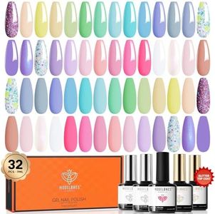 Modelones 32Pcs Gel Nail Polish Set, 28 Colors Pastel Macaron Gel Polish with Glossy& Matte Gel Top Coat No Wipe Base Coat Nail Primer Spring Summer Blue Pink Colors Nail Polish Gift DIY Home