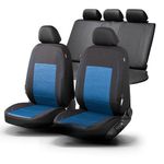 Walser Premium car seat covers Avignon with zip-system, ZIPP-IT protective cover complet set for front seats & back seat black/blue 11871