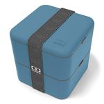 MONBENTO - Large Bento Box MB Square Denim with Compartments - Leakproof Lunch Box for Work or School or Meal Prep - BPA Free - Food Grade Safe - Blue