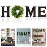 Darhoo Home Sign Wall Decor, Farmhouse Wooden Letters for Wall, Rustic Wooden Home Sign with Wreath, Large Wall Hanging Decor for Living Room, House, Entry Way, Kitchen (Black)