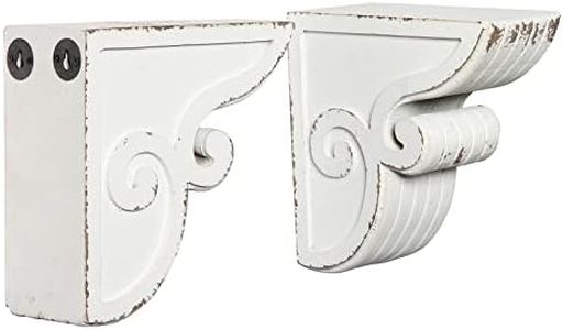 1 Pair Distressed White Decorative Bookends, Shabby Chic Vintage Farmhouse Wood Bookends, Rustic Corbels Shelf Brackets, Bookends for Heavy Books, Book Ends for Office, Home Decoration and Gift