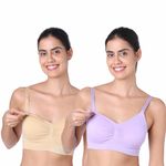 Motherly Maternity Bra Padded Breastfeeding Nursing Bras for Women with Removable Pads (Large, Skin + Violet)