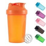 Shaker Bottle For Protein Powder Mixed Plastic Workout Water Bottle 400 ml with Mixball Non-Leak Cap Shaker Cups for Fitness Sports Gym Supplement Drinks Bottles (Orange)