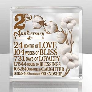 2 Years Anniversary Traditional Cotton Gift, 2nd Cotton Anniversary Keepsake and Paperweight for Husband, Wife, Girlfriend or Boyfriend