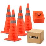 [4 Pack] Collapsible Traffic Safety Cones 28'' inch, Orange Cones, Widely Use Pop-up Cones with Reflective Collar, for Driving Practice and Parking lot.