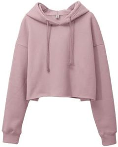 Amazhiyu Women's Cropped Hoodies Long Sleeves Fleece Crop Top Sweatshirt with Hooded Dusty Pink, XX-Large