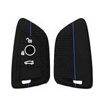 kwmobile Car Key Cover Compatible with BMW 3 Button Car Key Smart Key Key Cover - Silicone Protective Car Key Fob Case - Black/Blue