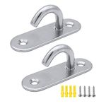 NA 2 Pack Stainless Steel 304 Ceiling Hooks M8 Heavy Duty Oval Open Hooks Pad Eye Plate Anchor Heavy Duty Screw Wall Mount Hook for Hanging Lamp Plant Basket Ceiling Fan Tool Marine Deck Hardware