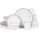 Martha Stewart Cliffield 16 pc Porcelain Dinnerware Set - White w/Red Rim, Service for 4 (16pcs)