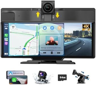Alpinetech Wireless Carplay Display & Android Auto Display: 10,26 Zoll Tragbares Autoradio mit 4K Dashcam Vorne Rückfahrkamera Siri Bluetooth Mirror Link AUX FM SD-Karte für All Vehicles