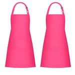 Jubatus 2 Pack 100% Cotton Aprons with 2 Pockets Cooking Chef Kitchen Adjustable Bib Apron for Women Men, Hot Pink