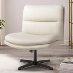 The Artment Criss Cross Chair - Stylish PU Leather Accent Chair for Long Hours Sitting Comfort, No Wheels, Wide Armless Desk Chair Adjustable Swivel Chairs for Home & Office Work, White