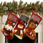 Sunnyglade 3PCS 18" Christmas Stocking Classic Large Stockings Santa, Snowman, Reindeer Xmas Character for Family Holiday Christmas Party Decorations