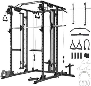 GarveeLife Power Cage with SmithBar, 2000 LBS Power Rack with Cable Cross-Over System, Multi-Functional Strength Training Squat Rack with LAT Pull Down System, Weight Cage Home Gym Equipment, Black