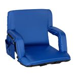 Flash Furniture Malta Portable Lightweight Reclining Stadium Chair - Blue Padded Armrests, Back, Seat - Dual Storage Pockets - Backpack Straps - Rear Zipper Pocket