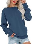 Bingerlily Womens Casual Long Sleeve Sweatshirt Crew Neck Cute Pullover Relaxed Fit Tops, Navy, Large