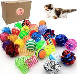 LASOCUHOO Cat Toys, Kitten Cat Ball Toys Assortments, Including Rainbow Ball, Crinkle Ball, Sparkle Ball, Bell Balls, Sisal Ball, Linen Ball for Cats and Kitten 30 PCS