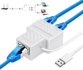 Pushua White Ethernet Splitter 1 to 2, 100Mbps LAN Splitter 1 in 2 Out(2 Devices Simultaneous Networking), Dual RJ45 Splitter Adapter with USB Power Cable, Internet Splitter for Cat5/5e/6/7/8 Cable