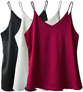 Wantschun Womens Silk Satin Cami Top Tank X-Small ;Black+Wine Red+White