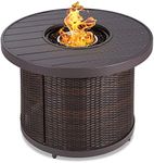 Best Choice Products 32in Round Gas Fire Pit Table, 50,000 BTU Outdoor Wicker Patio Propane Firepit w/Faux Wood Table Top, Glass Beads, Cover, Hideaway Tank Holder, Lid - Brown