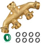 Garden Hose Splitter 4 Way, 3/4" Water Splitter with 8 Gaskets and 1 Seal Tape, 4 Way Independent Valve Heavy Duty Brass Body Garden Hose Connector for Gardens, Home Life, Household Use